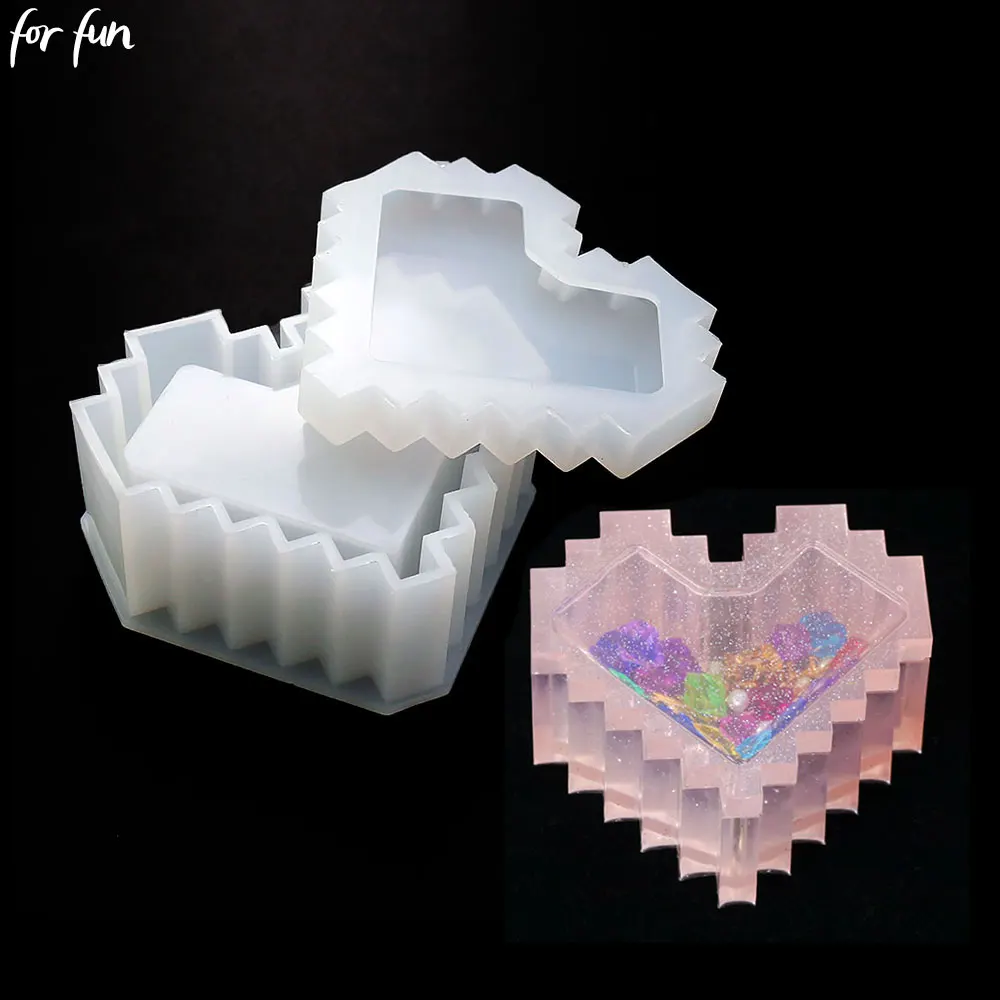 

For Fun DIY Pixel Heart Shape Storage Box Silicone Molds Drop Glue UV Epoxy Resin Mold Jewelry Box Handmade Making Tools