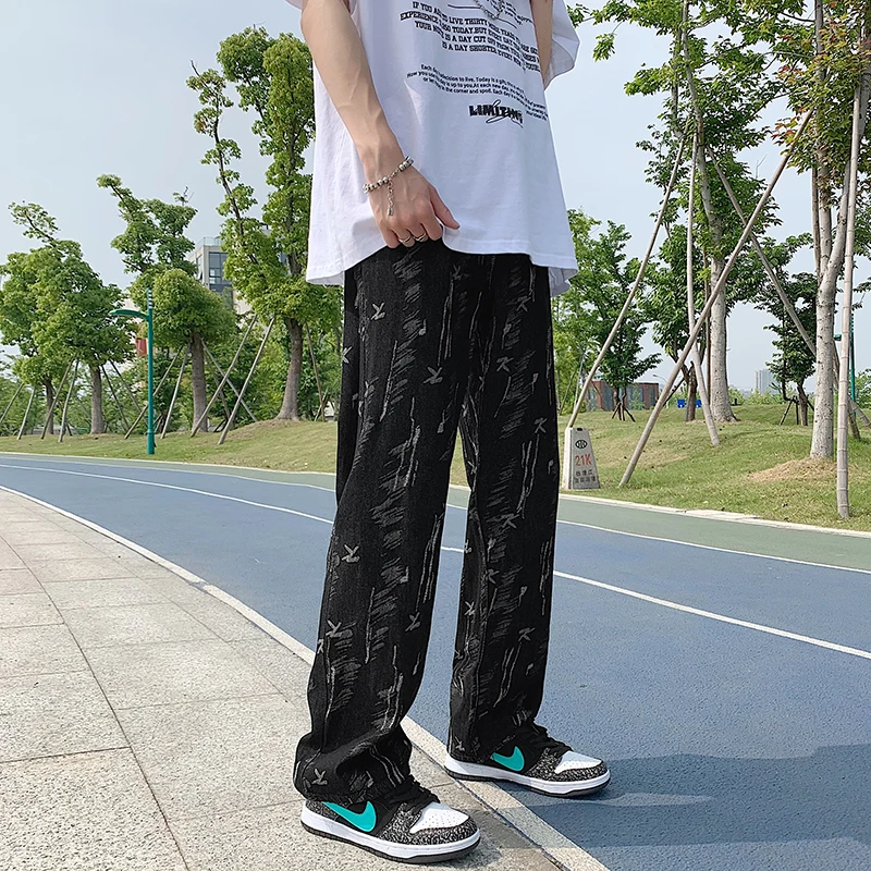 

Men Fashion Pattern Jeans Male Straight Loose Denim Pants Harajuku Streetwear Trousers Man Casual Denim Trouser Baggy Jean Pants