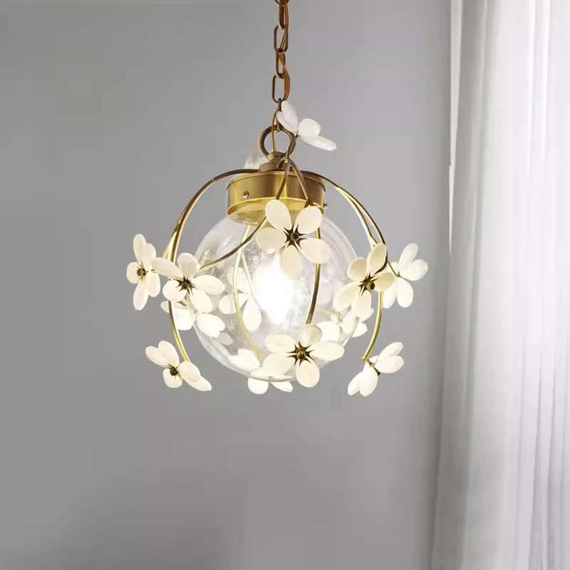 

Light luxury simple pure copper crystal flower chandelier, bedroom dining room cloakroom girl princess room chandelier