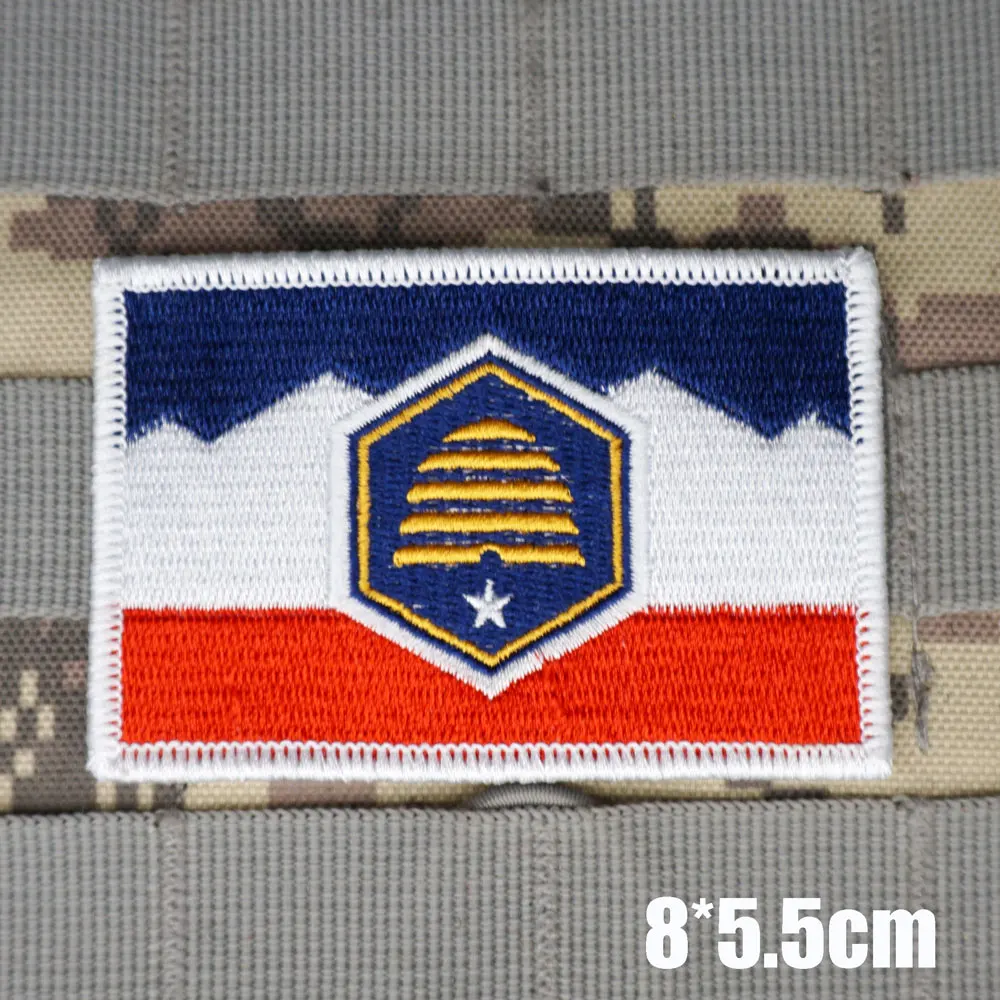 Flag of Utah  Military Tactical Embroidered Patches Armband Backpack Badge with Hook Backing for Clothing