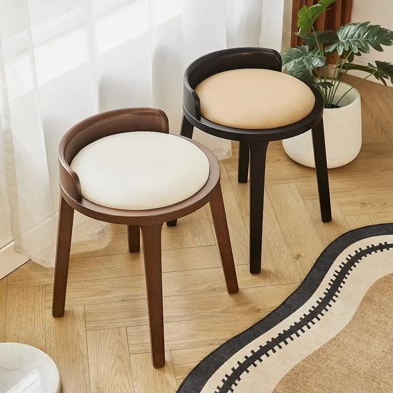 Medium Retro Solid Wood Round Stool French Style Makeup Chair for Bedroom Balcony Study Nail Salon Dining High End Design