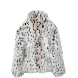 S-2XL ฤดูหนาว WARM เปิดหลวมเสื้อแจ็คเก็ตผู้หญิง Faux Fox ขนสัตว์สีดําสีขาว Dot Leopard Coat สุภาพสตรีหนาสั้น Overcoat