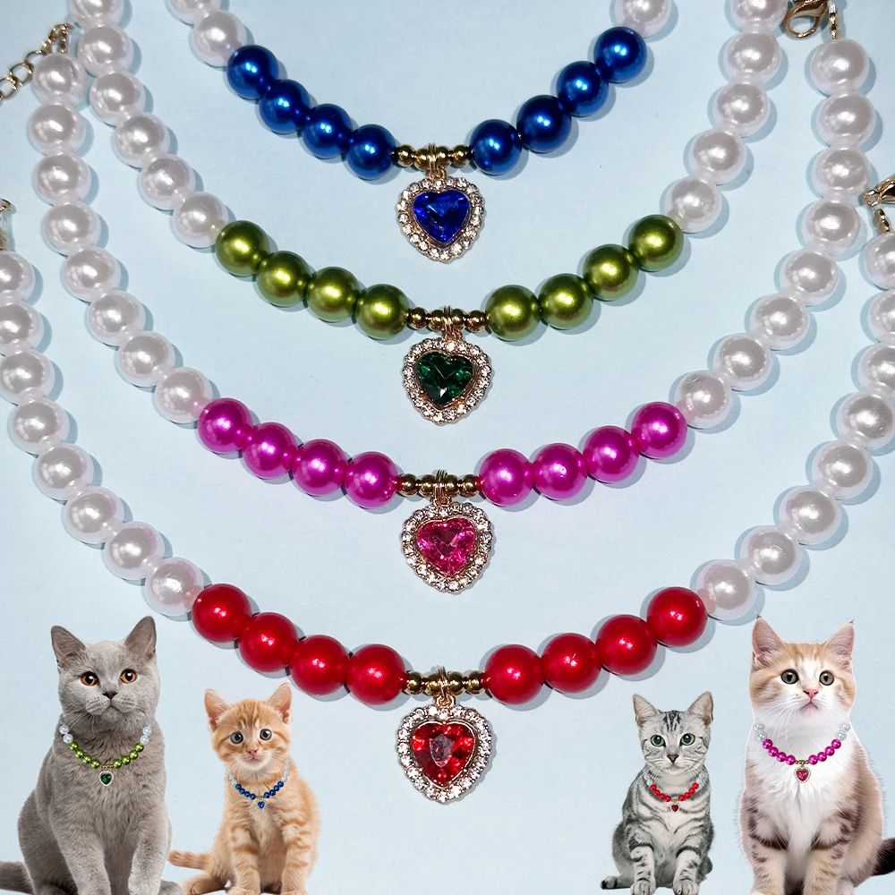 

Rhinestone Cat Collar Adjustable Princess Pendant Pearl Necklace Puppy Dog Sweet Decorations Birthday Jewelry Accesorios