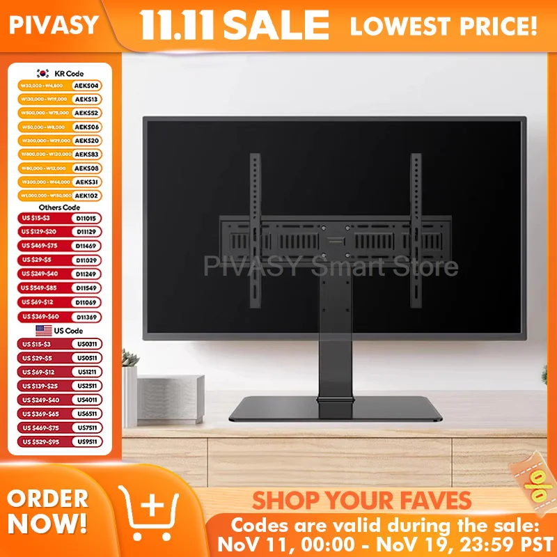 Supporto base universale per TV LCD per supporto da tavolo da 32-65 pollici Altezza regolabile Supporto per distanza centrale a 3 marce Carico 45/55/70 kg