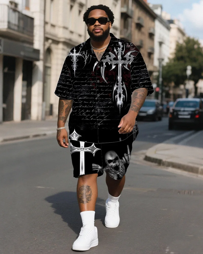 

S-9XL Men's Large Size Tiger Shirt Short Sleeve Shorts Two-piece Set
