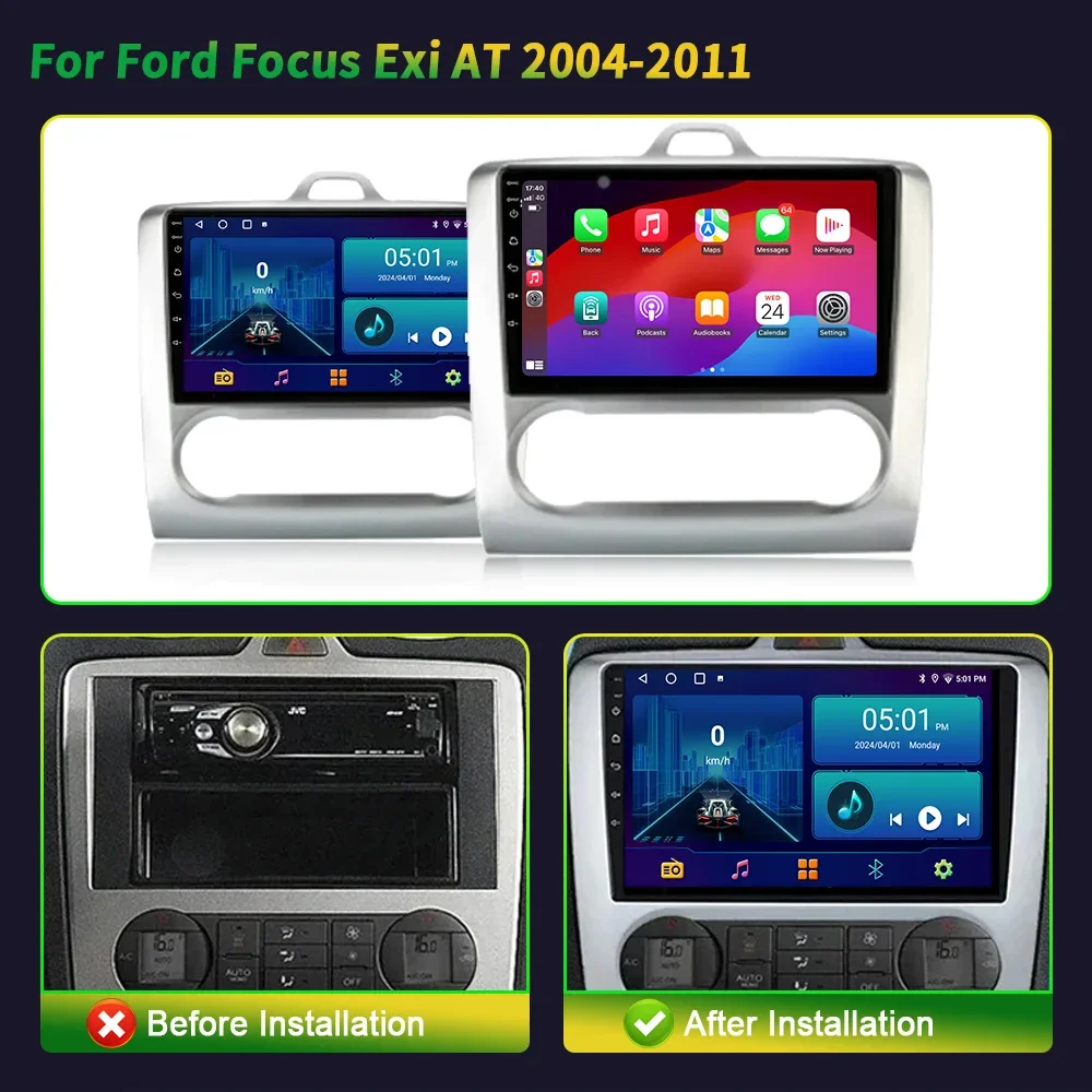 Android 13 Car Radio For Ford Focus 2 MK2 AT 2004-2011 Multimedia Wireless Carplay 2 Din Screen Stereo