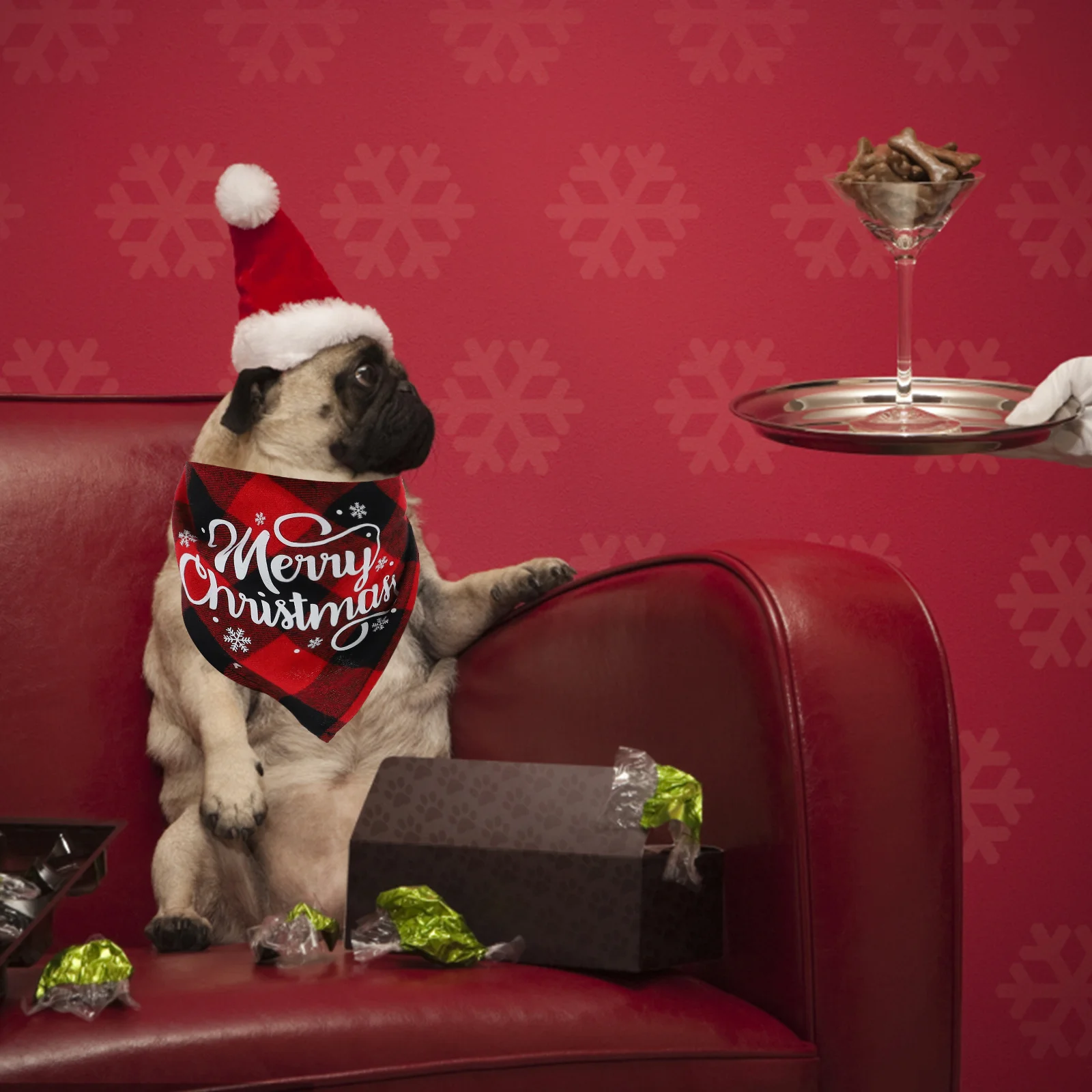 

2Pcs Dog Christmas Scarves Plaid Triangle Bibs Comfortable Xmas Pet Bandanas Holiday Supplies Dog Christmas Scarves