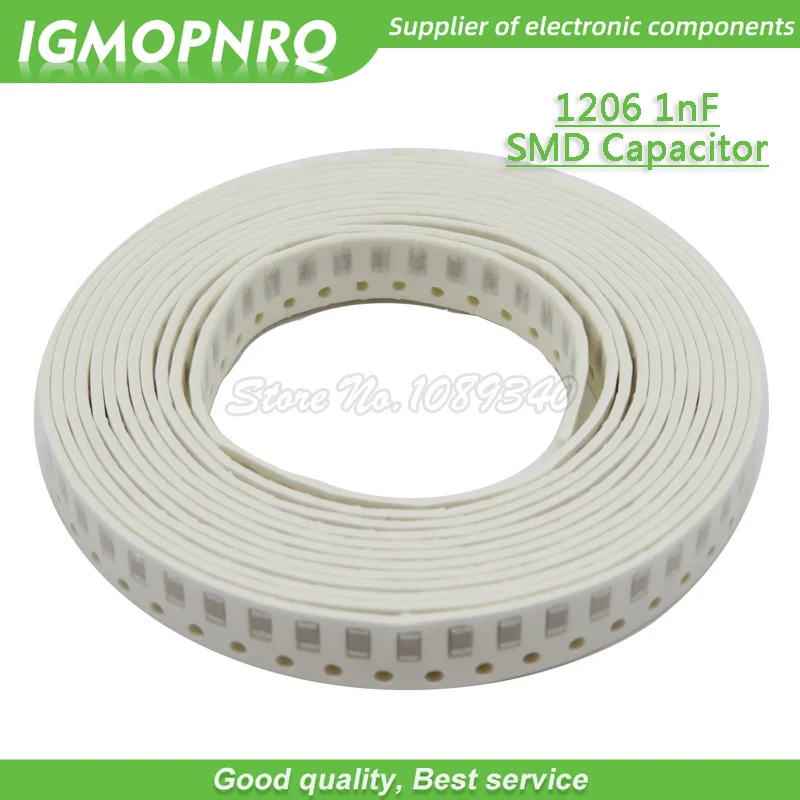 

100 шт. 1206 smd конденсатор 1 нФ X7R ошибка 10% 50 В 1206 102 емкость IGMOPNRQ