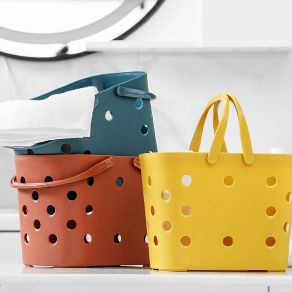 

2Pcs Bathroom Storage Basket Kitchen Organizer Portable Container Space Saver Laundry Hollow Large Capacity Plastic