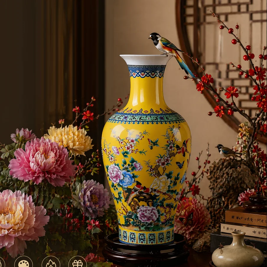 46cm/large sizeGolden Jingdezhen ceramics, Chinese style enamel colored vase decorations, home decor, living room, antique rack,