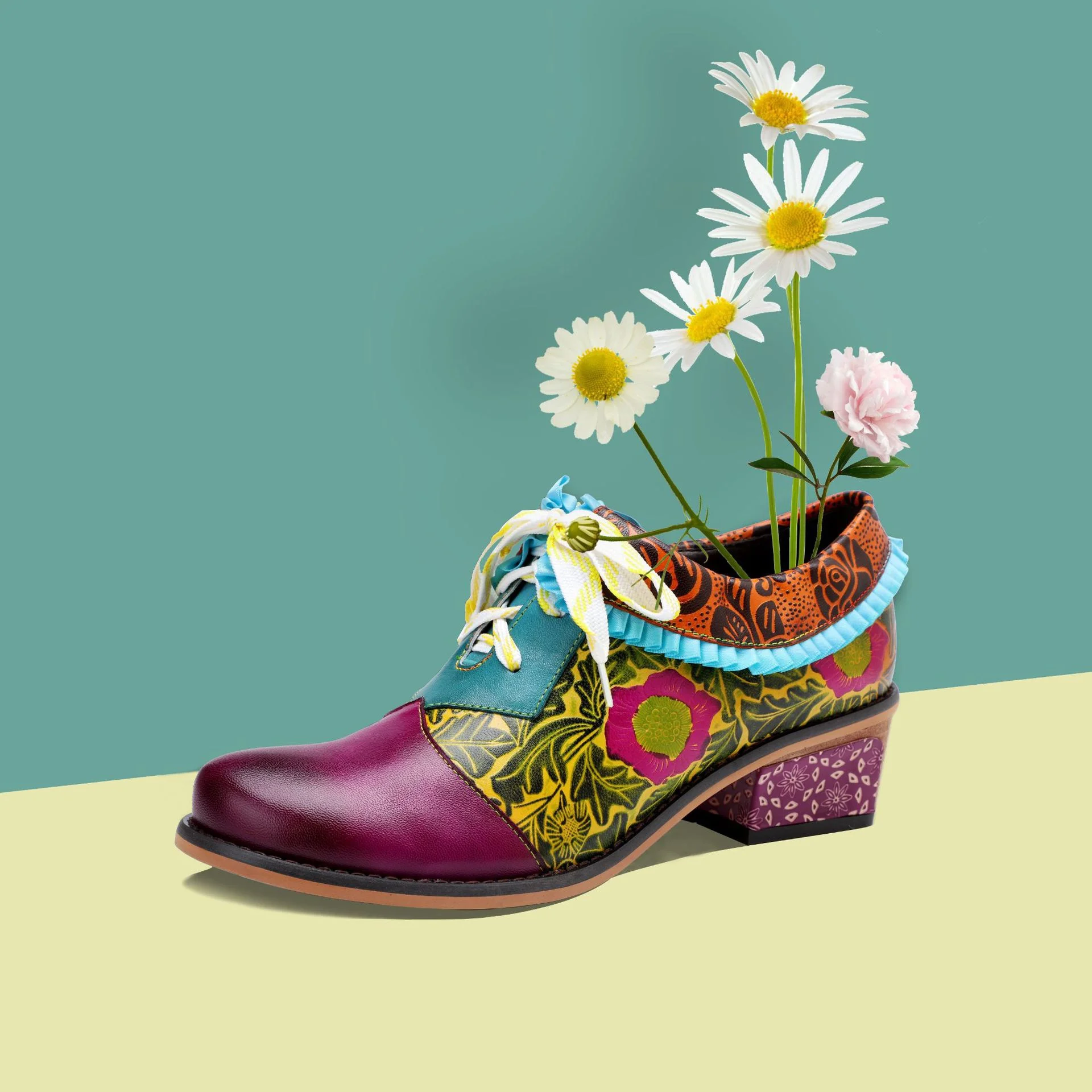 

Brock shoes spring and summer new leather retro ethnic print flat shoes
