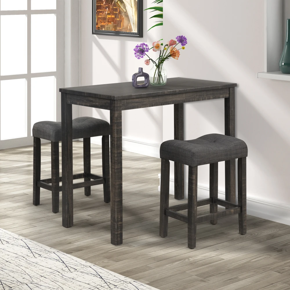 Sora Wood 3-Piece Counter Height Dining Set, Gray/taupe