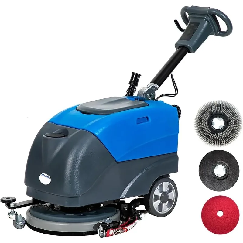 

15'' Foldable Walk Behind Floor Scrubber Machine Hand Push Scrubber Machine for Industrial Commercial Use (Blue)
