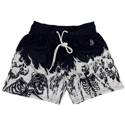 Pantalones cortos con patrón de calavera para hombre, Shorts informales de poliéster, secado rápido, transpirables, bordados, estilo Hip Hop, novedad de verano