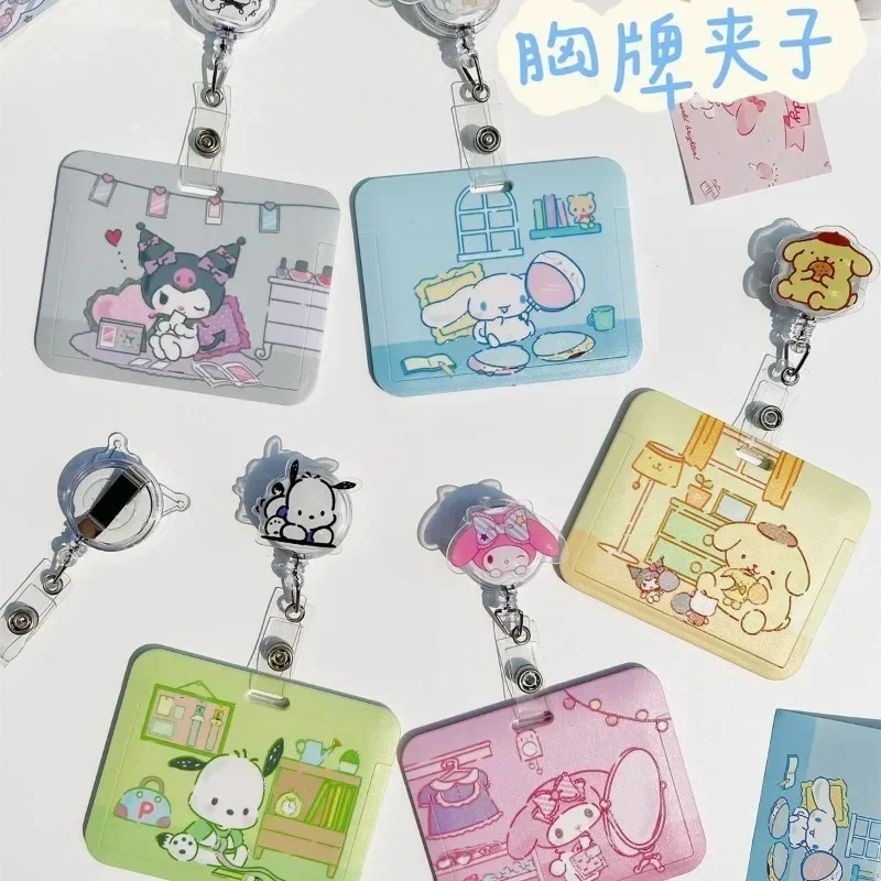 Cute Sanrio Cinnamoroll  My melody Kawaii student creative retractable lanyard horizontal version badge work card set wholesale