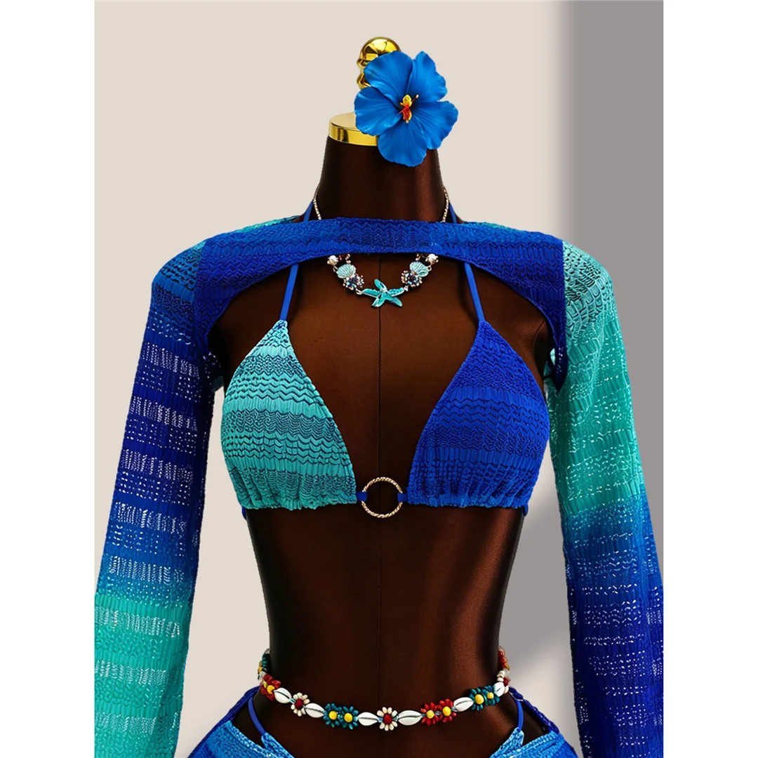 4-teiliges Bikini-Set mit Überwurfrock, Farbverlauf, Damen-Badebekleidung, Badeanzug, Badebekleidung, Badeanzug, Schwimmbekleidung V8303 – Detail 20