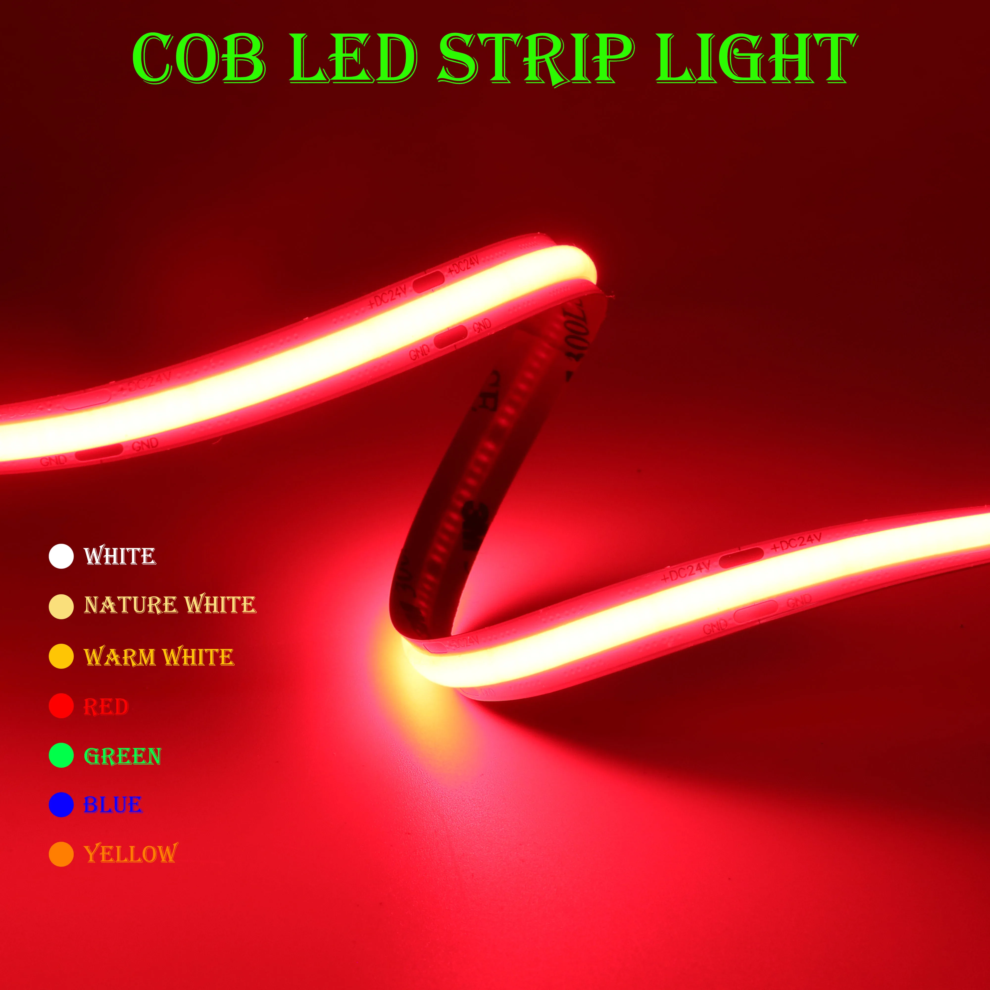 COB LED Strip Light High Density Linear Lighting 480/528Leds/m Flexible Tape Warm Natural White Red Blue Green Decor DC12 24V