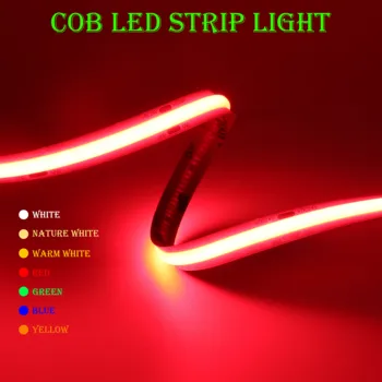 COB LED Strip Light High Density Linear Lighting 480/528Leds/m Flexible Tape Warm Natural White Red Blue Green Decor DC12/24V
