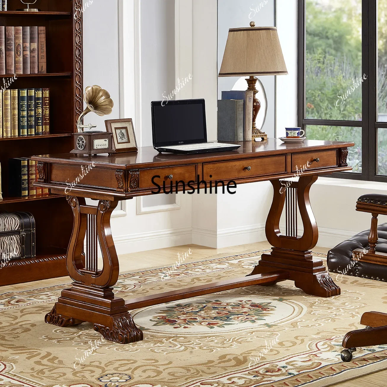 American all-solid wood desk household carved desk  FT