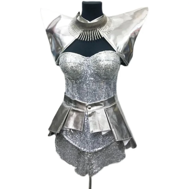 Bar Gogo Dance Stage Costume Silver Future Sense Outfit Sequins Drag Queen Clothing Singer Dancer Performance Clothes