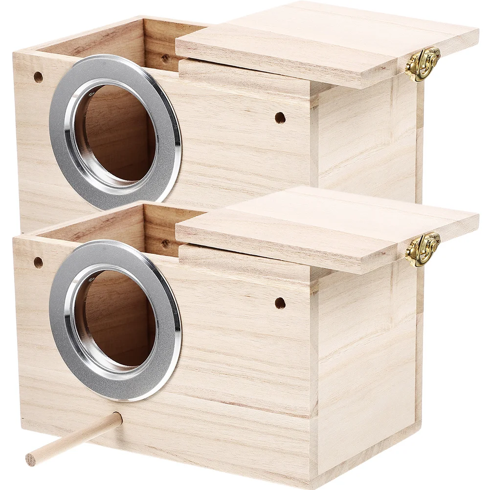 

2Pcs Wooden Bird Nest Durable Parakeet Nesting Box Indoor Outdoor Bird House for Small Parrots and Finches Garden Decor