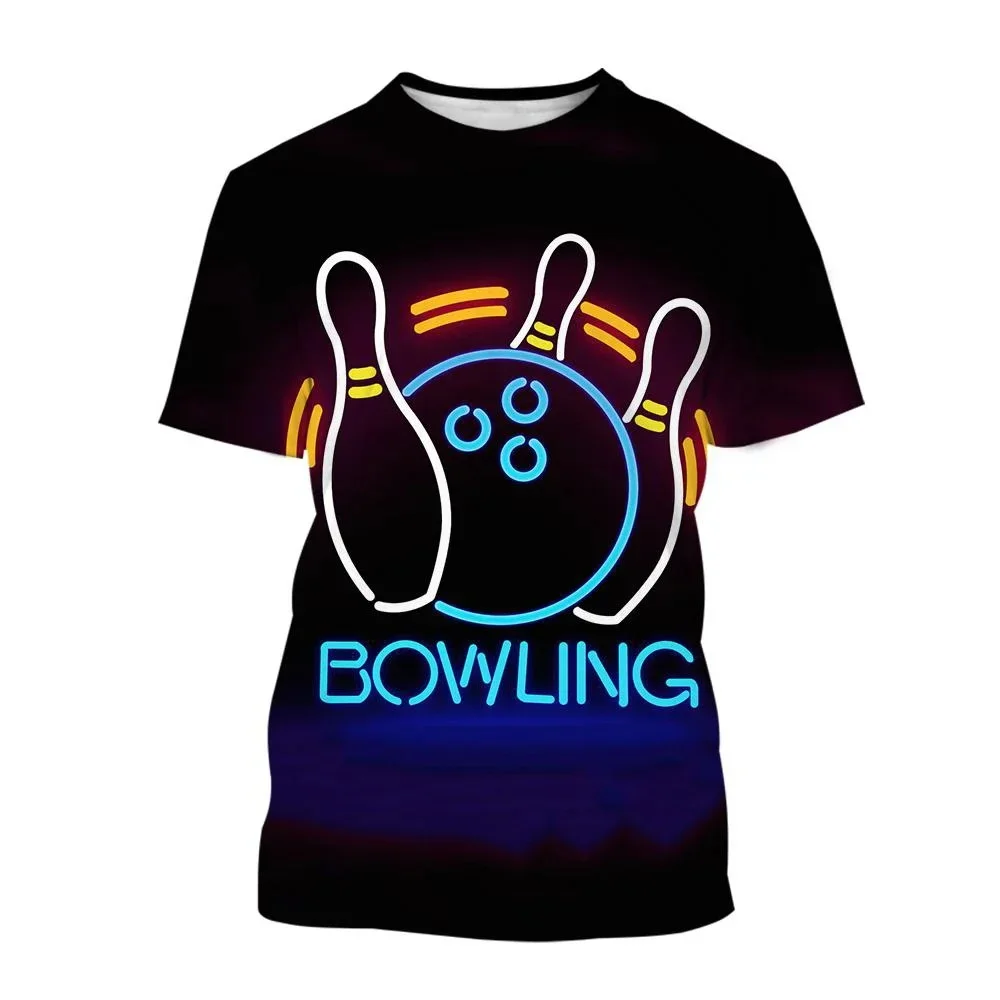 Fashionable Bowling Pictures For Men\'s T-Shirts Trend Digital Printing Casual Round Neck Short Sleeved Tops