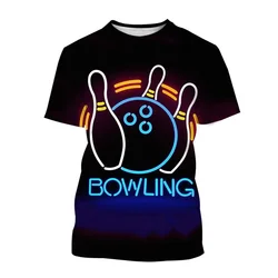 Fashionable Bowling Pictures For Men's T-Shirts Trend Digital Printing Casual Round Neck Short Sleeved Tops