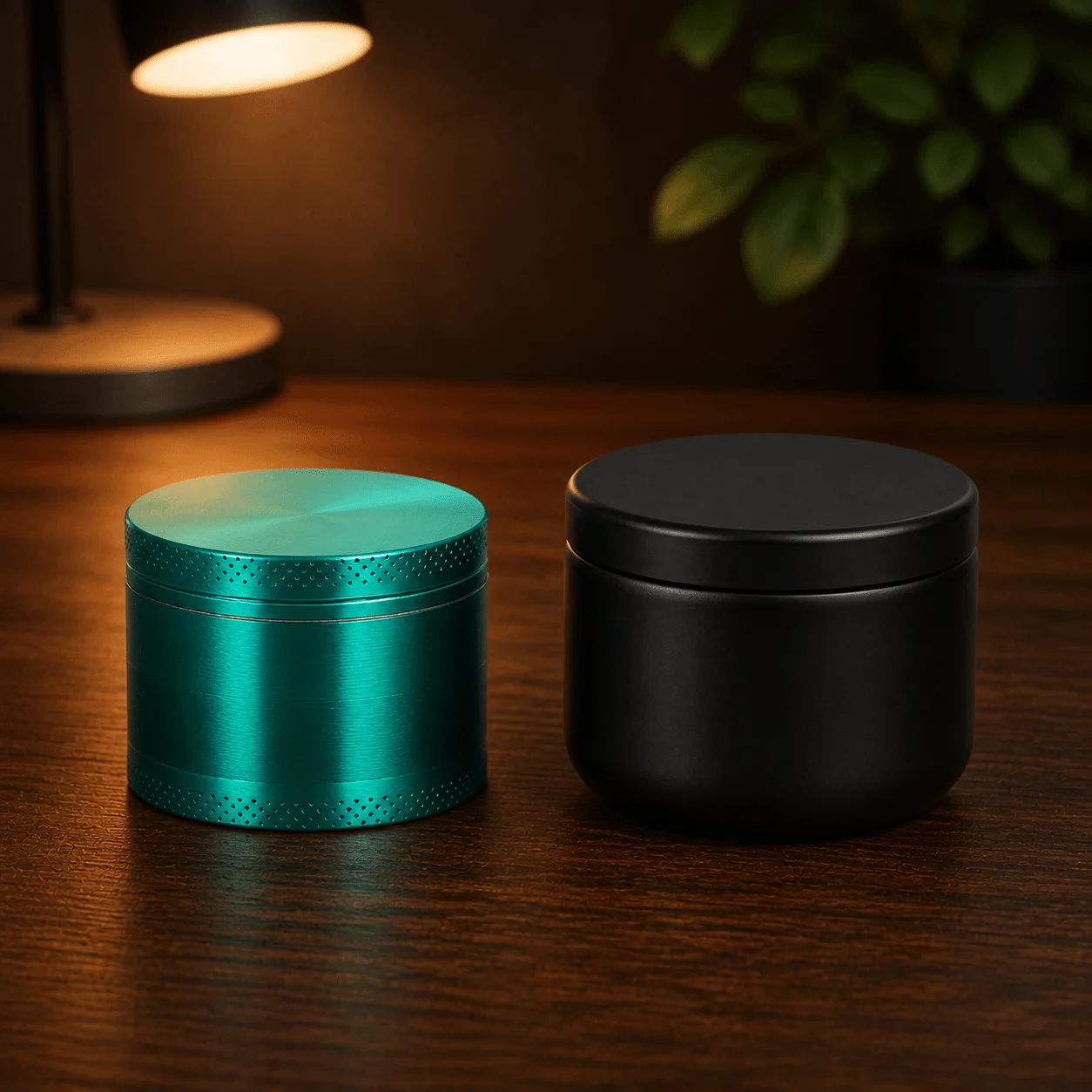 50mm Green Zinc Alloy Herb Grinder 4 Layer Hand Operated Tobacco Mill with Black Storage Jar Set Portable Smoking Accessories