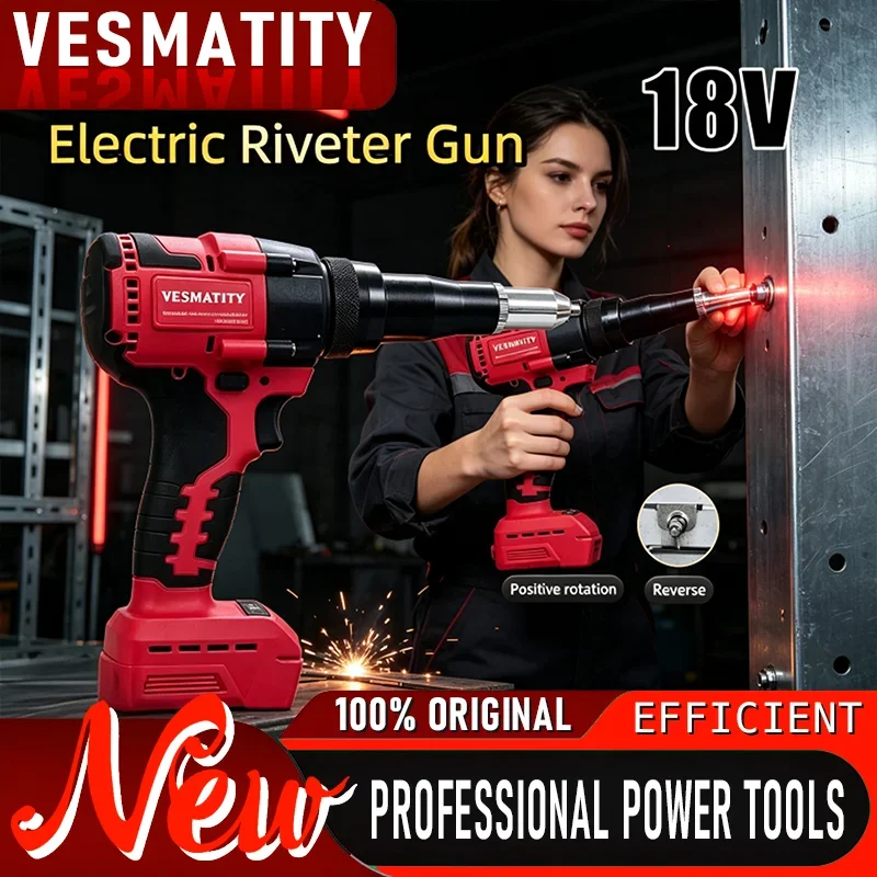 2026 NEW Brushless cordless automatic rivet gun 4.8mm electric riveter with LED for tight spaces fit Milwaukee battery