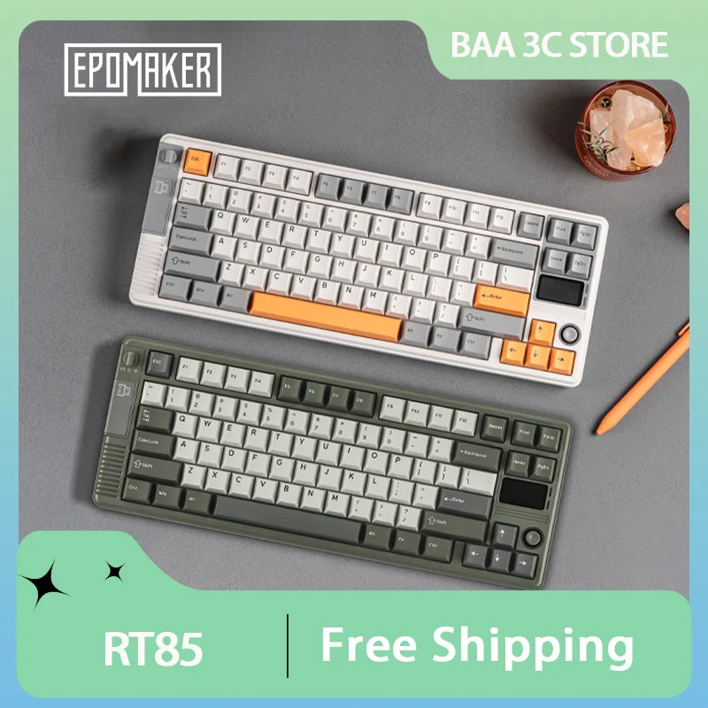 

Механическая клавиатура EPOMAKER RT85, трехрежимная беспроводная Bluetooth, индивидуальная игровая клавиатура с прокладкой RGB с возможностью горячей замены и TFT-дисплеем
