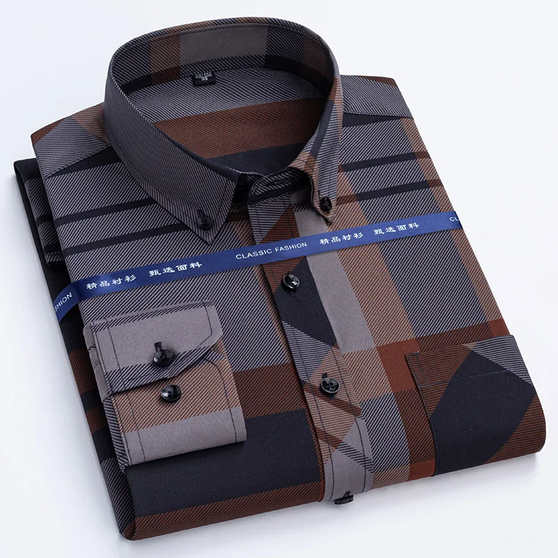 Non-Iron Long-Sleeved Shirts Men Light Luxury Quality Bronzing Printing Trend Fashion Business Casual Shirt Men's Clothing