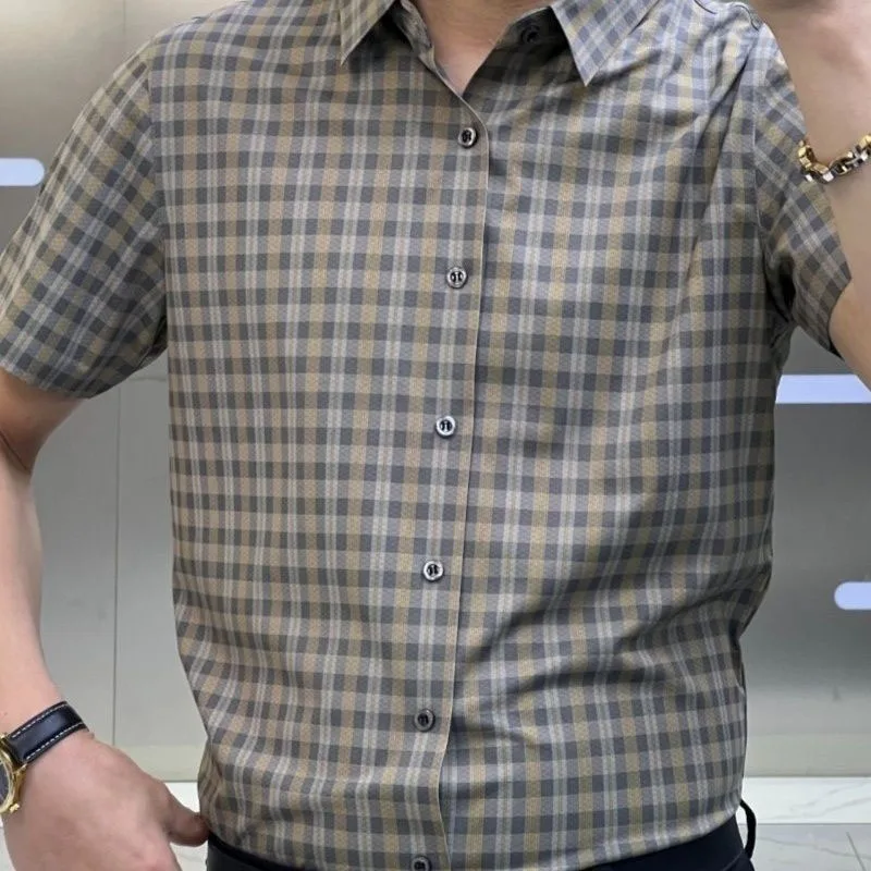 Fashionable Slim Plaid Printed Shirt 2023 Summer Male Clothes Business Trend Fashion Short Sleeve Single-breasted Shirts for Men