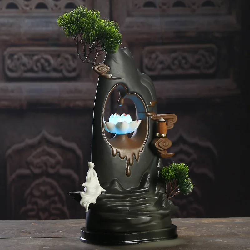 Ceramic Smoke Backflow Incense Burner Zen Intention No Phase LED Lamp Lotus Incense Burner Home Decoration Incense Burner