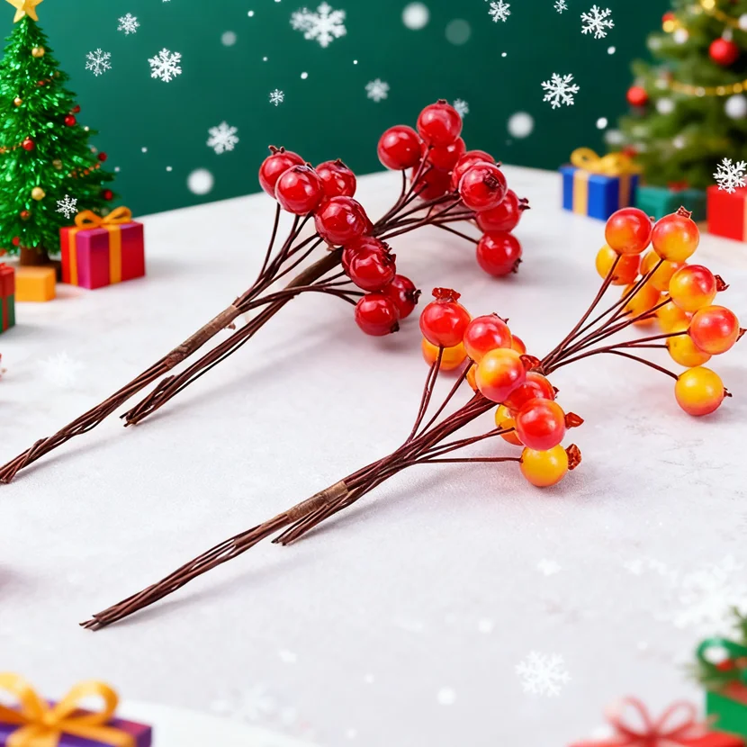 

10pcs Artificial Flowers Pomegranate Gifts Candy Box Filler Christmas Festive Home Room Decor Wedding Bouquets Hairpin Ornaments