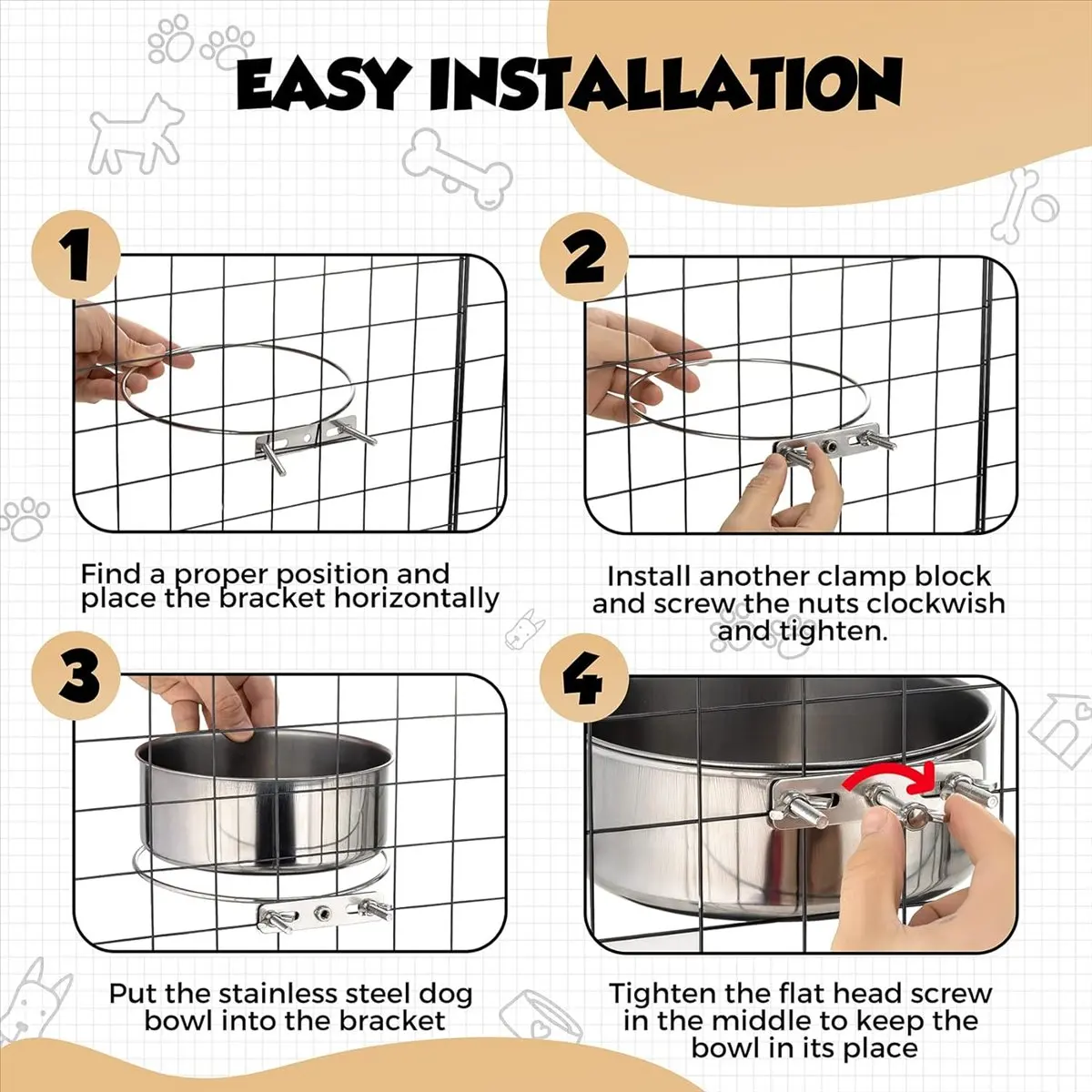 

A25I Dog Bowls 2 Pack, Stainless Steel Dog Food Bowl and Water Bowl, Hanging Dog Bowls for Cage Crate Kennel, Non-Spilling