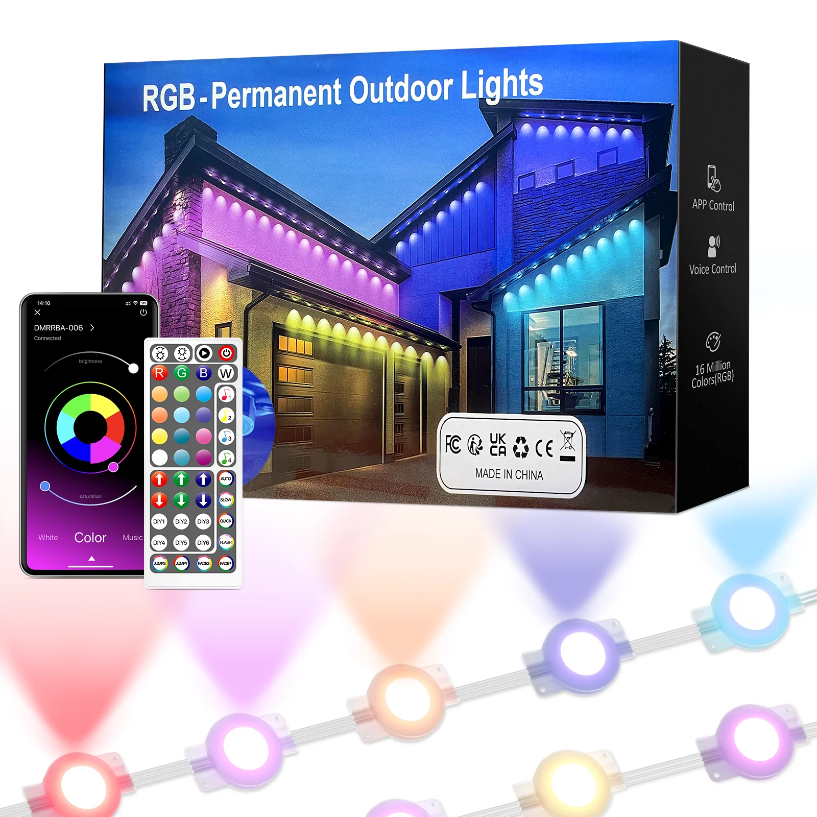 

RGB Outdoor LED Permanent Lights with App & Remote Control - 100ft/150ft Waterproof Multi-Color Lighting for Patio, Weddings, Ga