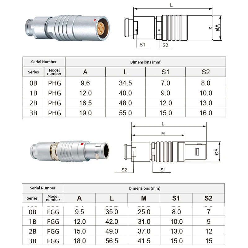 0B 1B 2B 3B FGG PHG Air Floating Socket Plug Metal FGG PHG 2/3/4/5/6/8/9/10/12/14 Pin Push-pull Self-locking Docking Connector