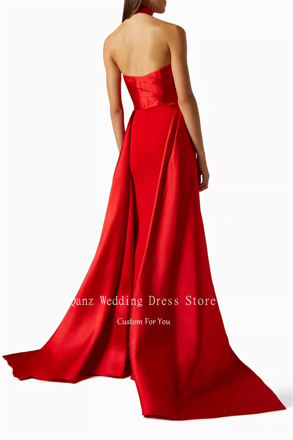 Qanz Red Arabic Elegant Evening Dresses Halter Neck Backless Mermaid Luxury Dresses Women 2024 Party Prom Dresses Customized