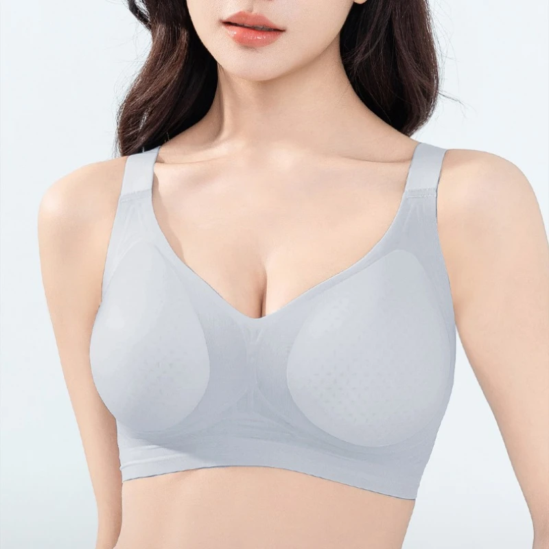 บราไร้สาย ไซส์ใหญ่ ไร้ตะเข็บ ชุดชั้นในผู้หญิง น้ำหนักเบา คัพคงที่ ช่วยให้หน้าอกดูเล็กลง ป้องกันการหย่อนคล้อย ผ้าไหมน้ำแข็ง ให้ความรู้สึกเย็นสบาย