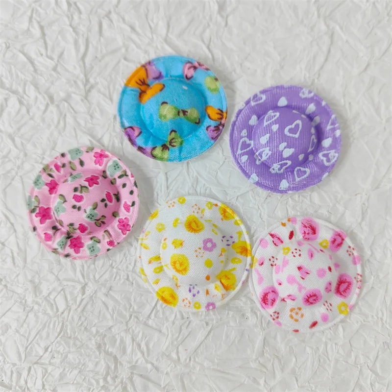 20PCS Mini plush straw hat printed sequins small hat ornaments accessories DIY pendant doll craft decorative cap accessories