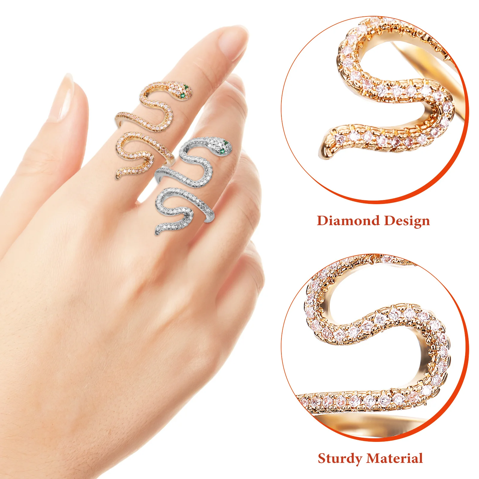 

2 Pcs Rings Snake Chain Cute Animal Jewelry Metal Handmade for Women Teens Serpent