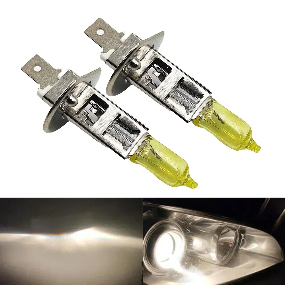 

2pcs Golden Yellow H1 Car Halogen Bulb High Beam Headlight Daytime Running Light 2000LM 100W 3000K 12V-24V DC Accessories