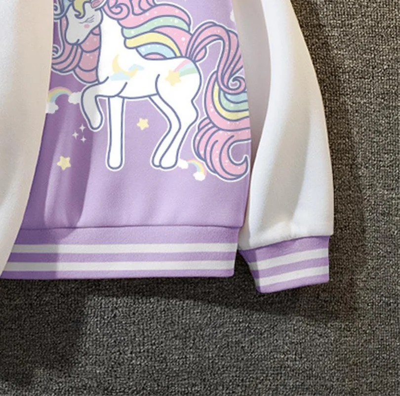 3-14 Years Autumn Winter Girl Unicorn Jacket Children Baseball Coat Girl Printed Sportswear Kids Windbreaker Jacket