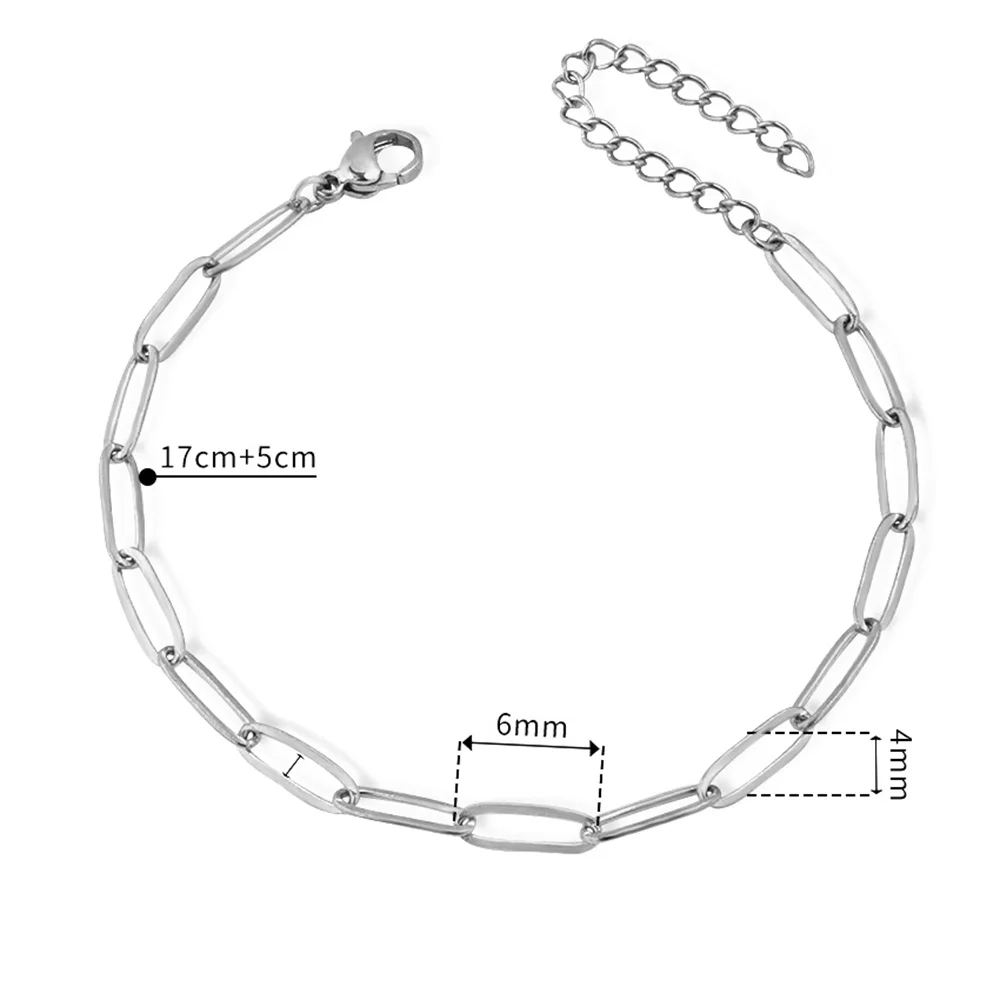 Punk Paperclip Chain Link Bracelet Wholesale Female Silver Color Stainless Steel Hand Chains for Women Fashion Jewelry Gift