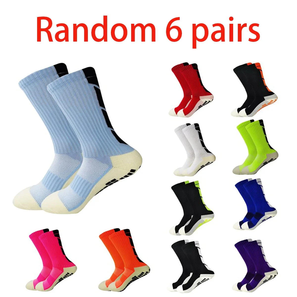6 أزواج عشوائيا من الجوارب الرياضية المضادة للانزلاق، للربيع والصيف، ونعال المناشف، وجوارب التدريب