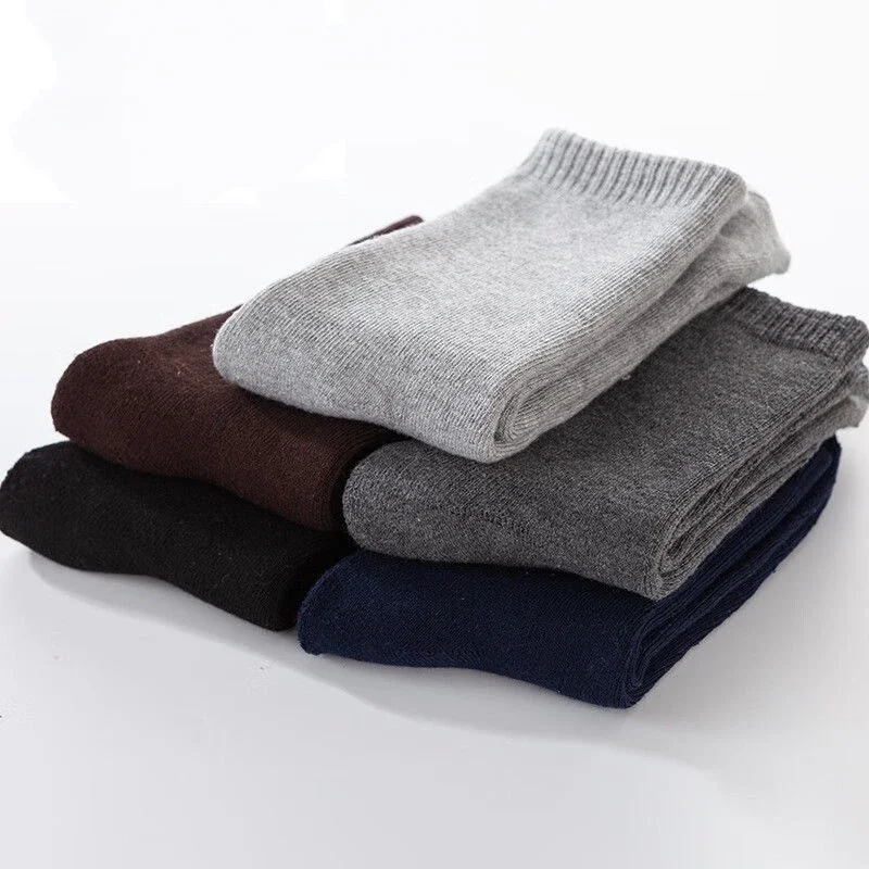 5Pairs/Lot Men's Cotton Socks Thickened Warm Business Office Socks Classic Solid Color Deodorant Antibacterial Snow Men's Socks