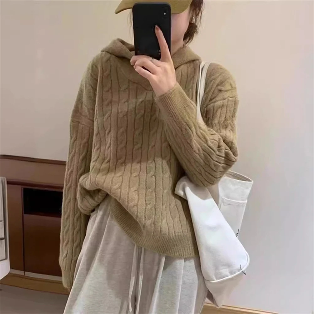 For Daily For Vacation Loose Knitted Shirt Casual Long Sleeves Long Sleeve Casual Wear Casual Coffee Black Color