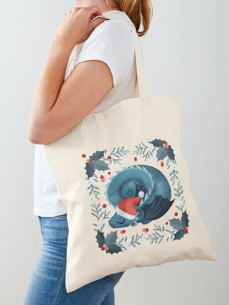 Dragon fire dark blue Christmas snowflake Tote Bag Gift bags canvas tote