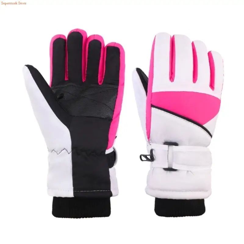 Q5WE قفازات الشتاء الدافئة للأطفال مزدوجة الطبقات ضد الرياح سبليت قفازات الأصابع التزلج الملحقات مع جزء اليد المعززة #1