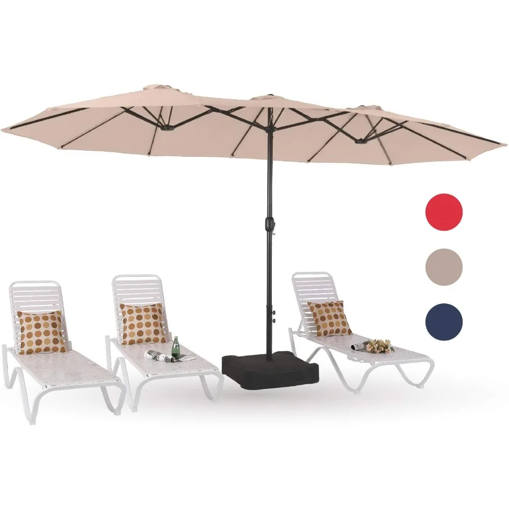 

15ft Large Patio Umbrellas With Base Included, Outdoor Double-Sided Rectangle Market Umbrella With Stand, Outside Umbr